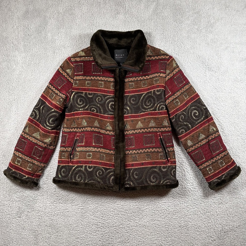 Tally-Ho Jacket Womens Medium Fleece Lined Full Zip Aztec‎ Geometric Retro